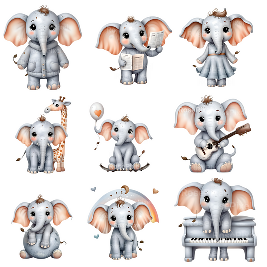 Clipart-25Stück | Elefanten | Digitaler Download | Bei Bestellungen ohne Wasserzeichen